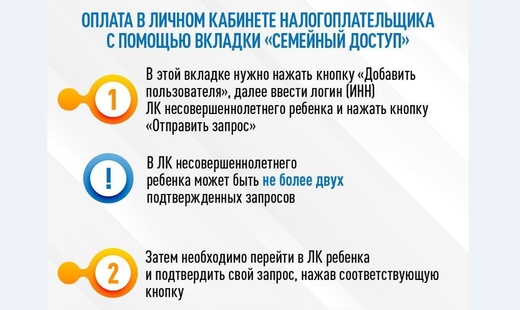 Оплата в Личном кабинете налогоплательщика с помощью вкладки «Семейный доступ».