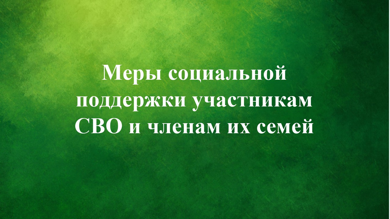 Меры социальной поддержки участникам СВО и членам их семей.